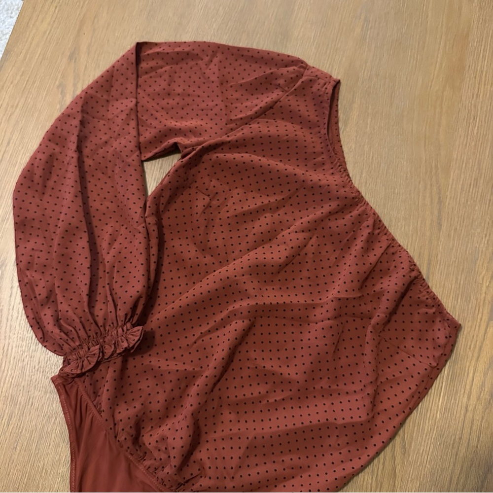 Abercrombie & Fitch Rust Dot-Trim One Shoulder Blouse Bodysuit
